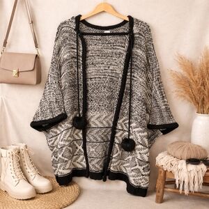 Aerie O/S Marled Knit Poncho Sweater Wool Blend Boho Cozy Oversized